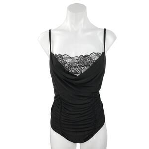 Boohoo Black Spaghetti Strap Cowl Neck Lace Cami Camisole Bodysuit Top Size 16
